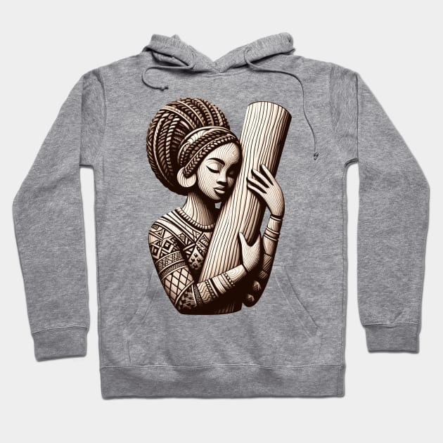 Afrocentric Woman Wooden Carving Hoodie by Graceful Designs